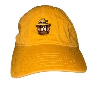 Smokey The Bear Strapback Hat Cap Mad Engine Gold Yellow Embroidered Adjustable